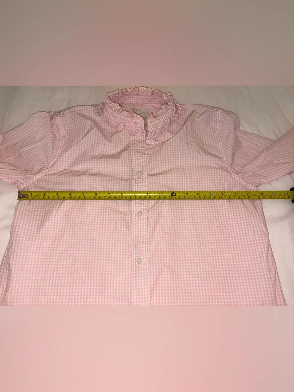 J.Crew Classic-Fit Ruffleneck Gingham Shirt Pink – Size 4